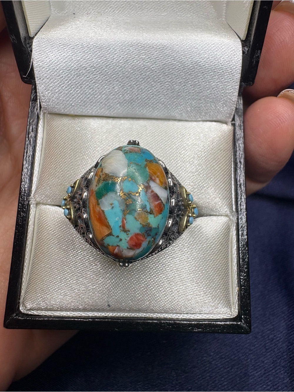🤩Ring Genuine Spiny Turquoise 925 Sterling Silver Unisex Southwestern - Picture 2 of 9